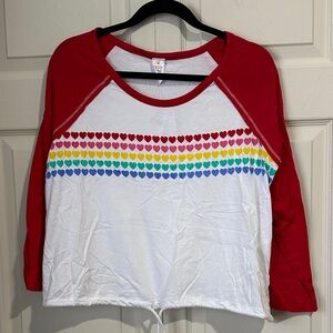 Colorful Long Sleeve Tee with Heart Design juniors size large NWT